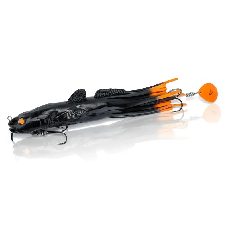 10-Inch 3D Burbot Tube Lure – Black Orange Flash