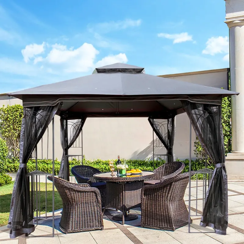 10’x10′ Heavy-Duty Outdoor Canopy Gazebo – Double-Roof Patio Tent with Detachable Mosquito Net, Waterproof Fabric & UV Protection for Lawn or Garden