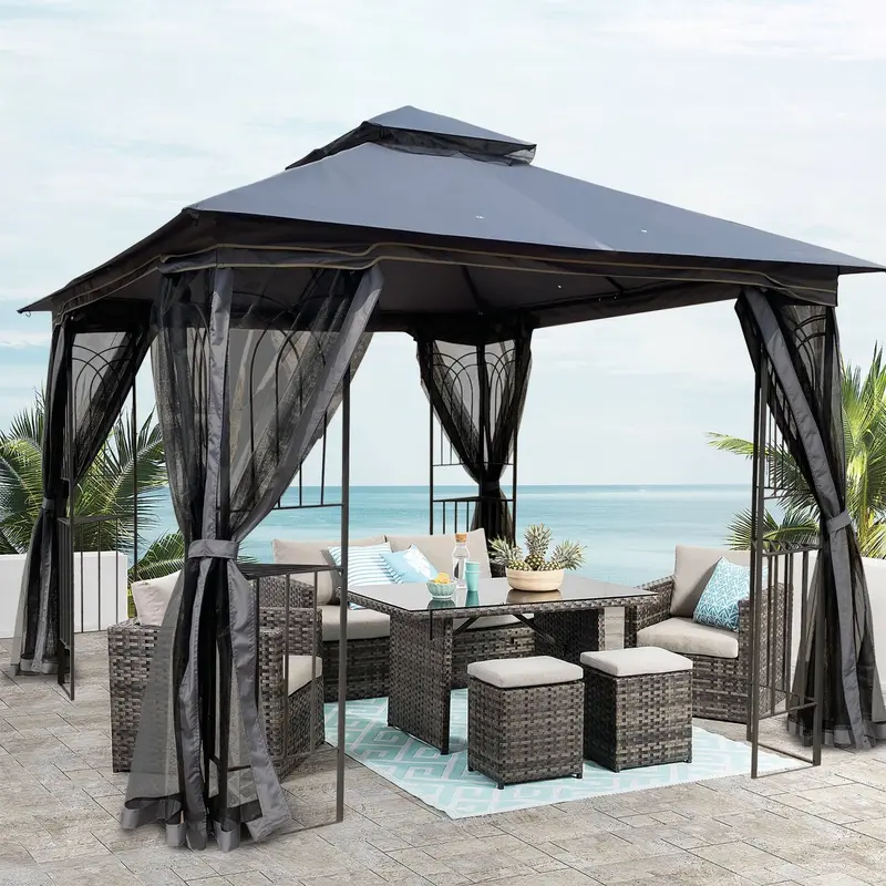10’x10′ Ventilated Patio Gazebo Canopy – Detachable Mosquito Net, UV-Resistant & Waterproof Heavy-Duty Tent for Backyard, Deck or Outdoor Events