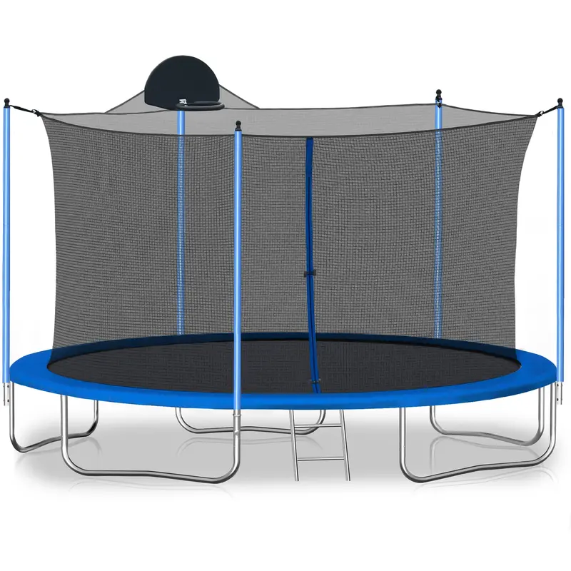 12-Foot Upgraded Outdoor Trampoline – Round Heavy-Duty Frame with Enclosure Net, Basketball Hoop, Safety Ladder, and Weather-Resistant Mat – Ideal for Backyards & Indoor Play Areas (L3750)