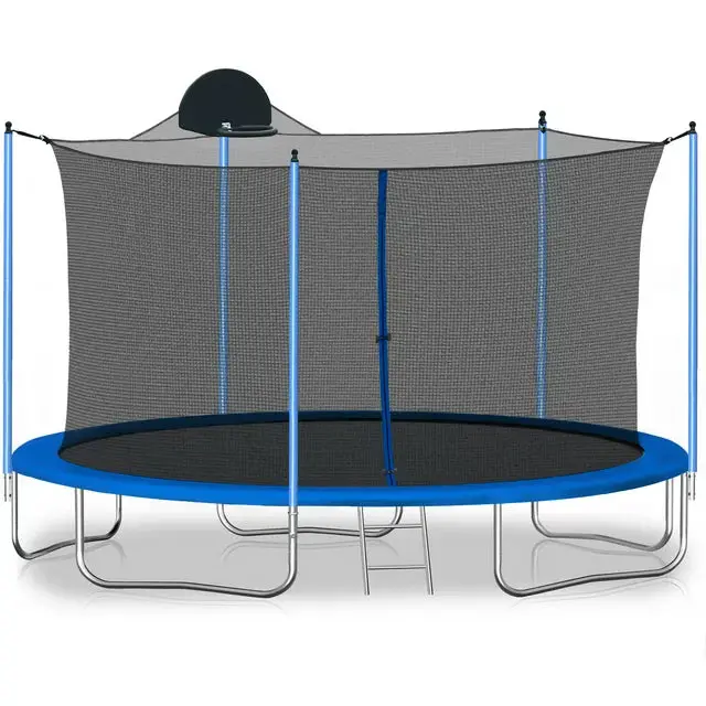 12-Foot Upgraded Trampoline with Basketball Hoop – BTMWAY Enclosed Round Trampoline with Ladder and Safety Net, Indoor/Outdoor Backyard Play Set