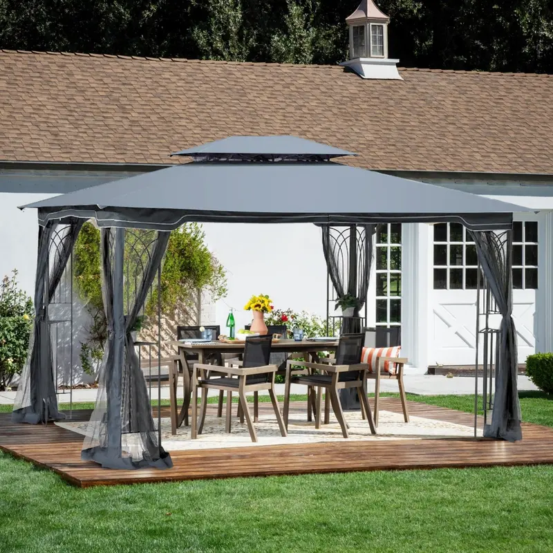 13’x10′ Pop-Up Outdoor Gazebo Canopy – Heavy-Duty Double-Roof Tent with Adjustable Mosquito Net, UV Shield & Quick-Setup Design for Patio or Lawn