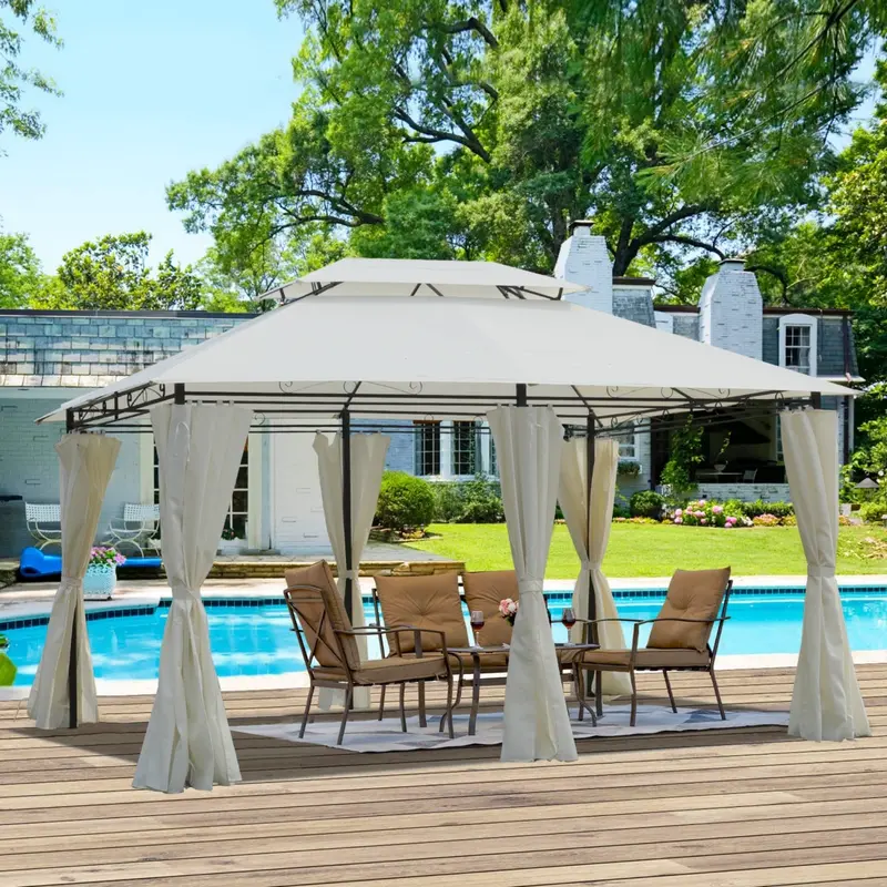 13’x10′ Ventilated Double-Roof Patio Gazebo – All-Weather Metal Canopy Tent with Mosquito Netting for Garden, Lawn & Outdoor Entertaining