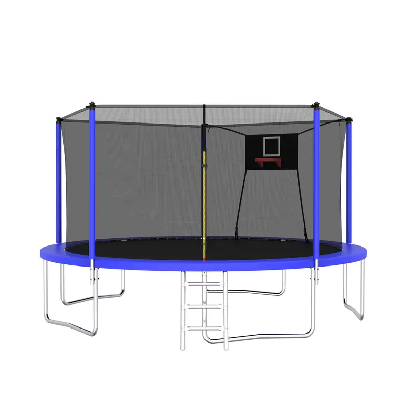 14-Foot Trampoline with Basketball Hoop & Ladder – All-Weather Enclosed Jumping Mat for Indoor/Outdoor Fun