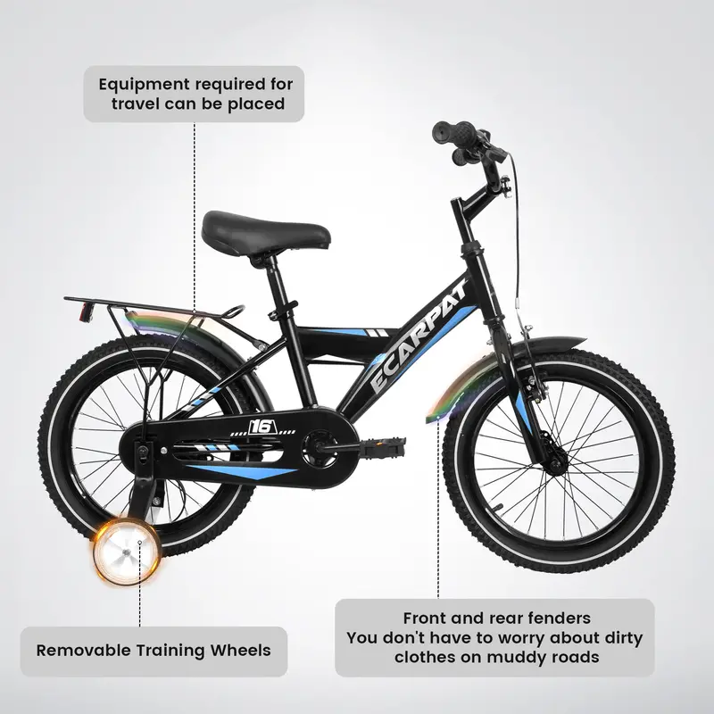 14-Inch Freestyle Kids’ Bike – Unisex Youth Bicycle with Fender, Rear Carrier, and Adjustable Training Wheels