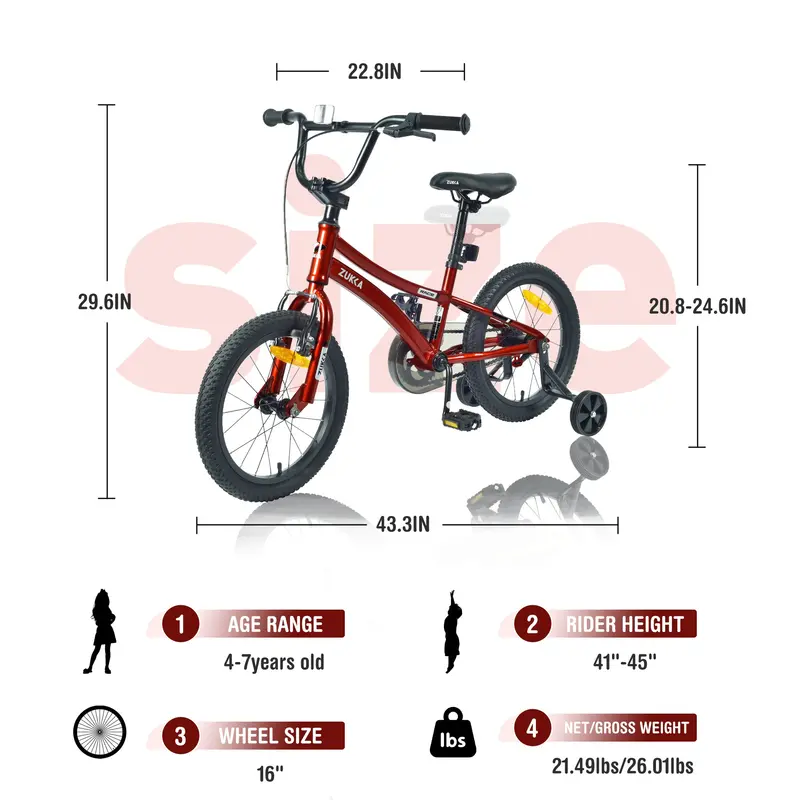 16-Inch ZUKKA Kids’ Bike – Colorful Training Wheel Bicycle Designed for Boys Ages 4–7