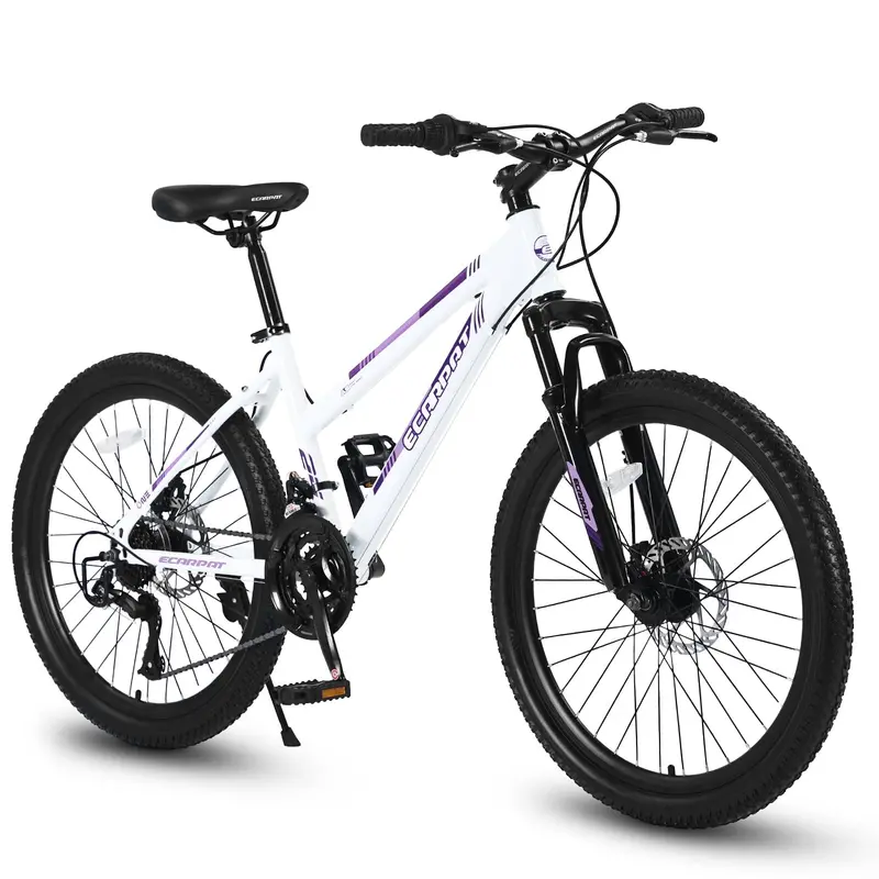 24″ Women’s Mountain Bike – Compact Youth MTB with Shimano 21-Speed Transmission, Dual Brakes, and White Frame – Perfect for Smaller Riders and Growing Teens