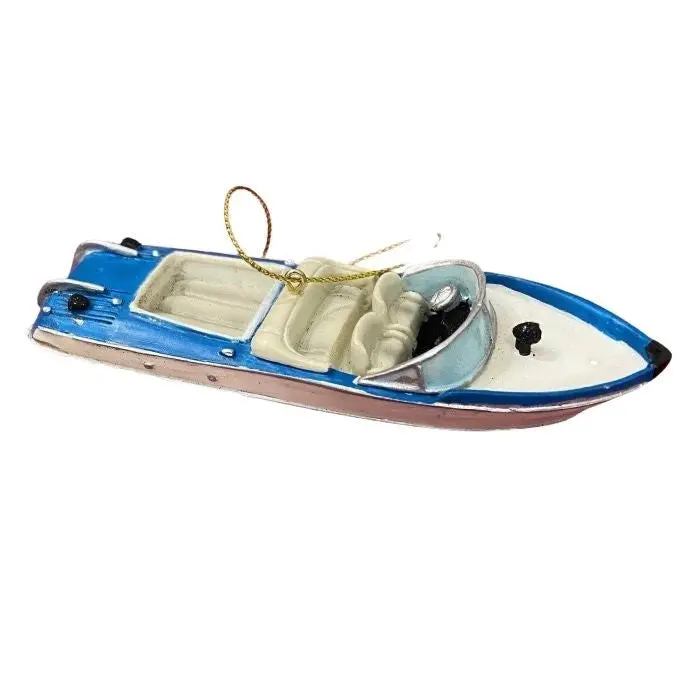 4.75-Inch Resin Speedboat Holiday Ornament