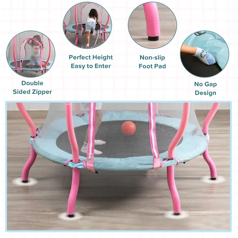 4-Foot Indoor Toddler Trampoline – Compact Enclosed Bouncer with Arc Safety Frame and Basketball Accessory
