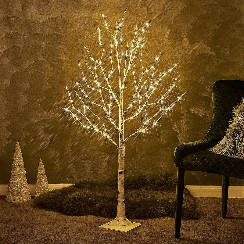 4-Foot Lighted Birch-Style Christmas Tree – 48 Warm White LEDs, Snowflake Accents, Indoor/Outdoor Decorative Display