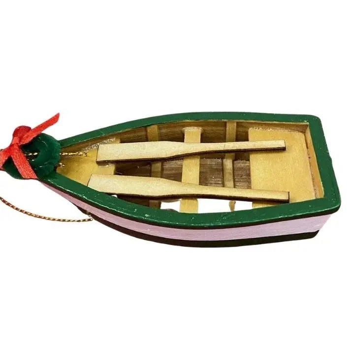 4-Inch Wooden Rowboat Ornament – Assorted Styles