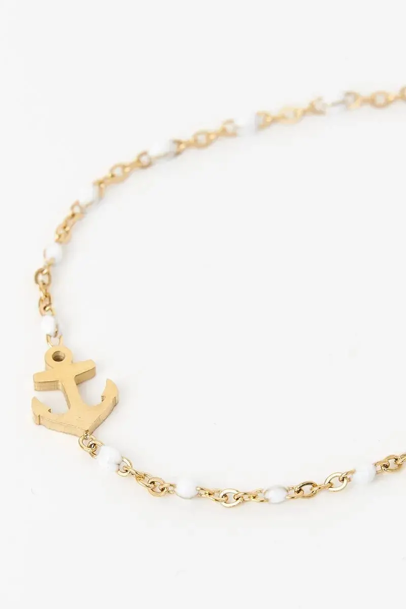 Adjustable Anchor Bracelet with Green Bead Accent
