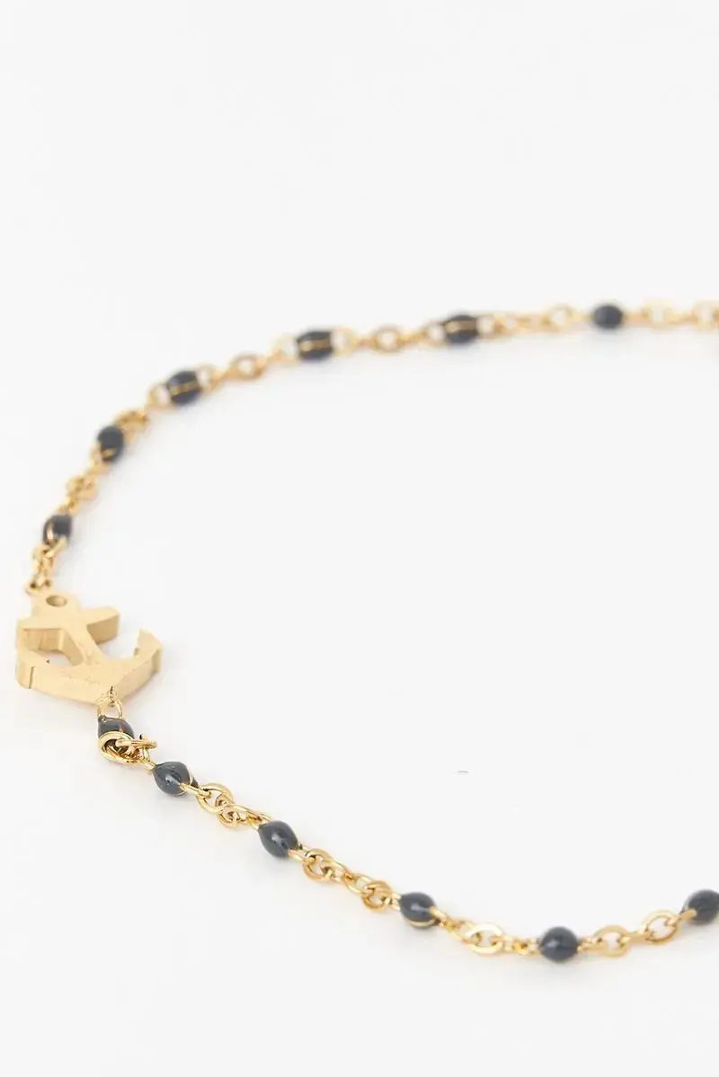 Adjustable Anchor Bracelet with White Bead Embellishment