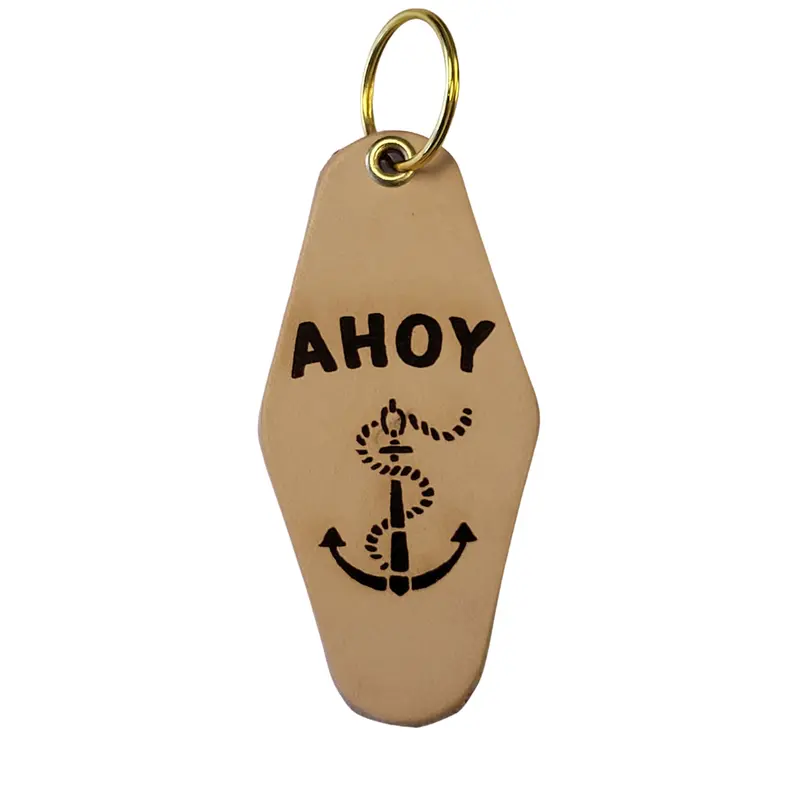 ‘AHOY’ Mixed-Material Keychain (Leather & Velvet)