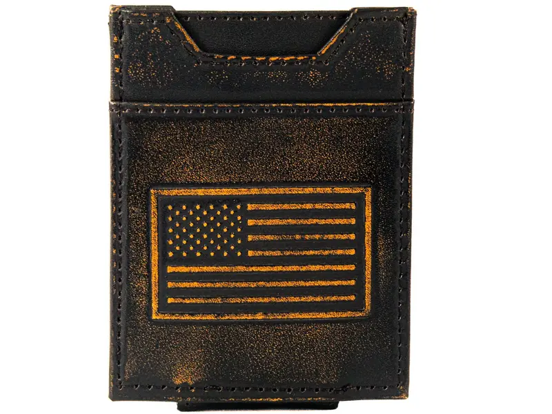 American Flag Burnished Leather Magnetic Wallet