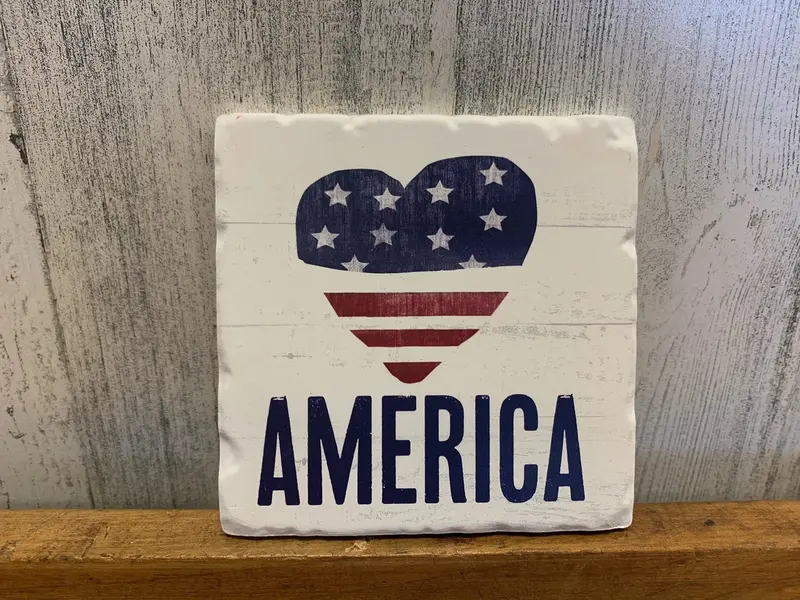 American Heart & Flag Coaster Set – Red, White, and Blue Ceramic Mats
