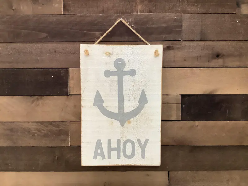 ‘Anchor Ahoy’ Rustic Wood Wall Sign – Nautical Theme
