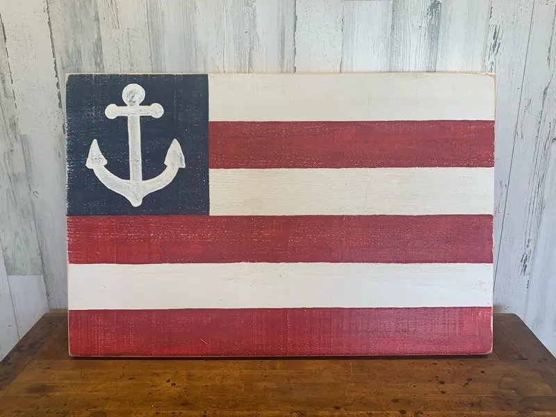 Anchor-On Flag Wall Art – Handcrafted Wooden Decor