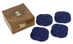 Anchor-Shaped Gift Box with Four Navy Blue Coasters
