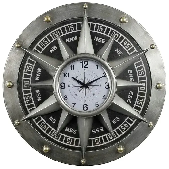 Antique-Finish Compass Wall Clock