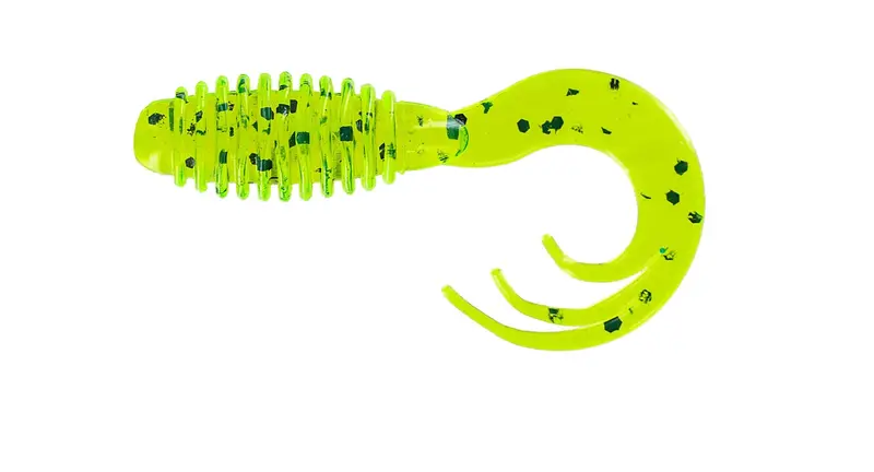 Big Bite 2-Inch Ring Triple Grub – Chartreuse Pepper, 10-Pack