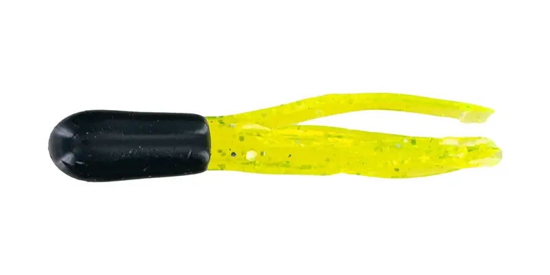 Big Bite Crappie Tube Jig Trailer – 1.5-Inch Black & Chartreuse Sparkle Soft Tube (10-Pack)