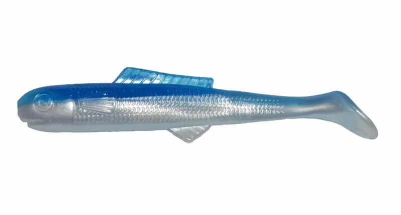 Big Bite Minnow Shad Tail – 2.5-Inch, 10-Pack, Pearl Body with Blue Back