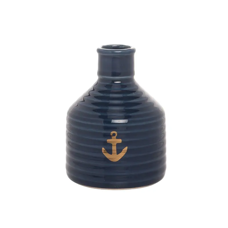 Blue Ceramic Anchor Bud Vase – Nautical Table Accent