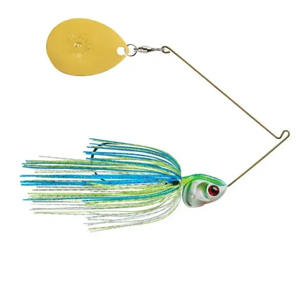 Booyah Covert 1/2 oz Spinnerbait – Colorado Blade, Gold Finish, White/Chartreuse/Blue Color