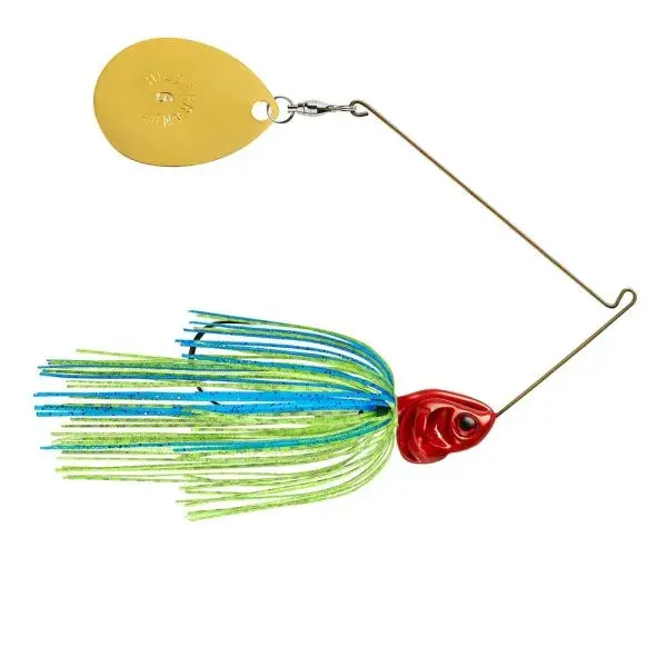 Booyah Covert 1/2 oz Spinnerbait – Colorado Blade, Gold Frame, Blue/Chartreuse/Red Pattern