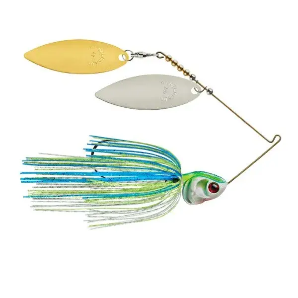 Booyah Covert Double Willow Spinnerbait – 3/4 oz White/Chartreuse/Blue