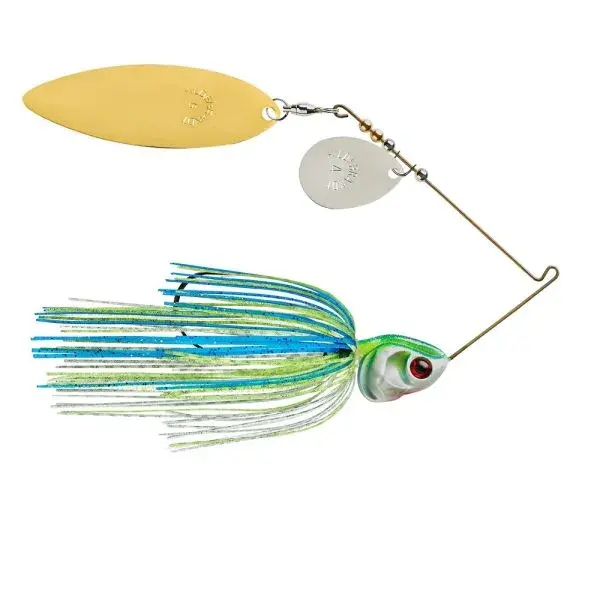 Booyah Covert Tandem Willow Spinnerbait – 3/4 oz White/Chartreuse/Blue