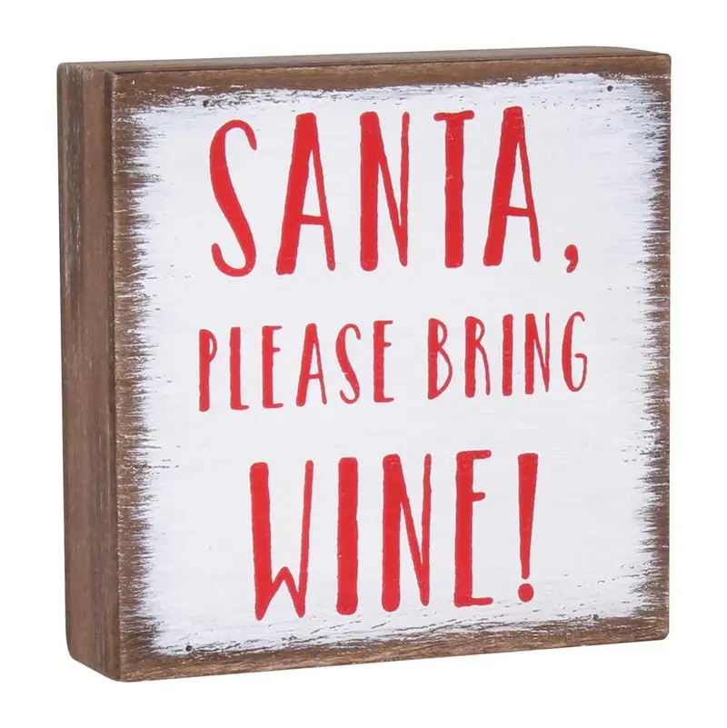 ‘Bring Wine’ Wooden Block Sign – Entertaining Lake House Décor
