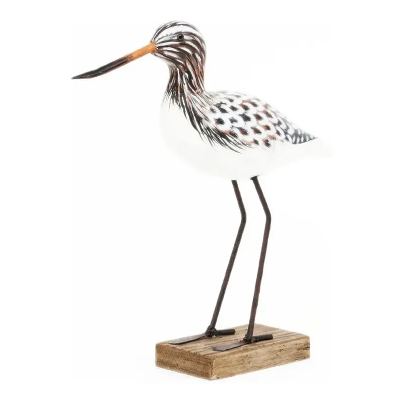 Brown Wooden Sandpiper Sculpture with Stand