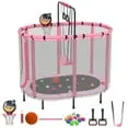 BTMWAY 60″ Indoor Toddler Trampoline – Compact Kids’ Trampoline with Basketball Hoop, Swing Attachment, Safety Net & Adjustable Gymnastics Bar