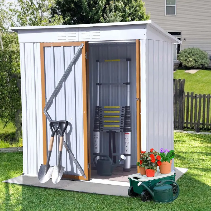 BTMWAY Galvanized Vertical Storage Shed – 5′ x 3′ Weatherproof Tool Cabinet with Sloping Roof and Secure Hinged Door