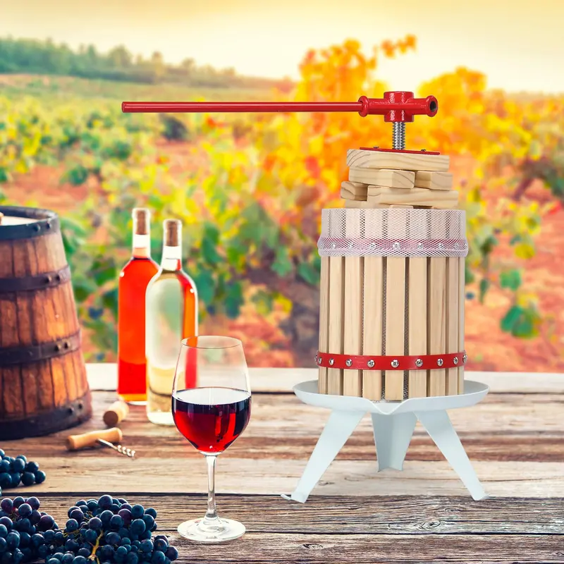 BTMWAY Manual Fruit & Wine Press – Solid Hardwood Cider Press with 6-Block Design, 12L Capacity for Apples, Grapes & Berries (Kitchen, Home or Outdoor Use)