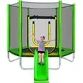 BTYMWAY 7 ft Outdoor Kids’ Trampoline – Round Recreational Tramp with Safety Enclosure Net, Slide, Ladder & Easy Assembly for Backyard Play