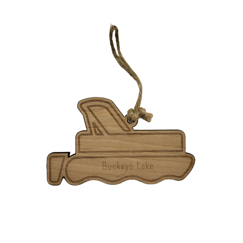 Buckeye Lake Wooden Pontoon Boat Holiday Ornament
