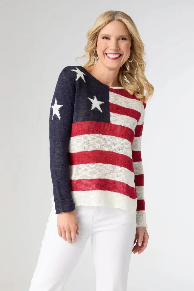 Burnout-Effect Patriotic Sweater in Red, White & Blue