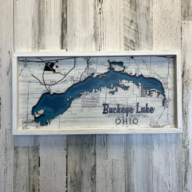 Custom Buckeye Lake Map Art Print – White Frame (12×24″)