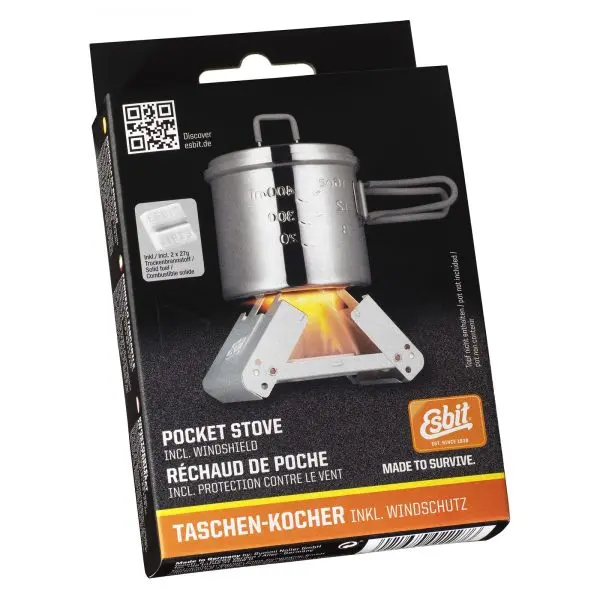 Esbit Pocket Stove Kit – Includes Windshield and Two 27g Fuel Cubes