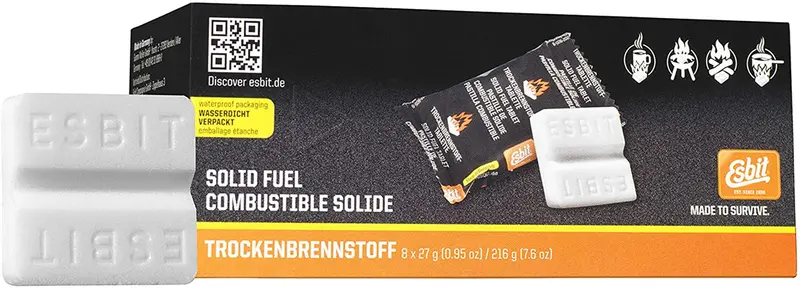 Esbit Solid Fuel Tablets – 8-Pack (27g Each) for Backpacking and Emergency Stoves