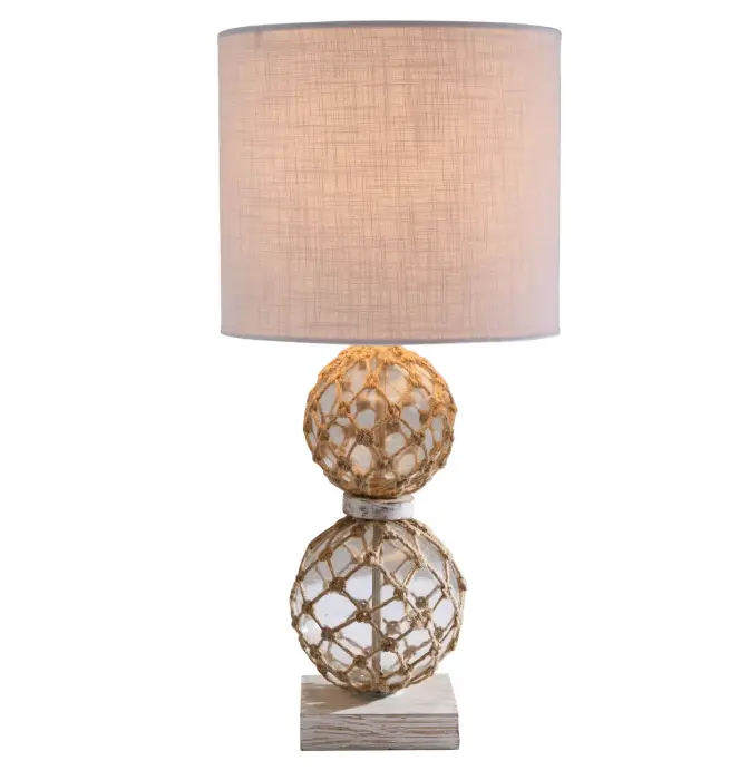 Glass Float–Style Table Lamp with Fabric Shade
