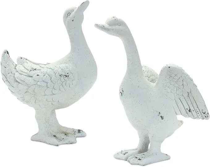 Grey-Finished Resin Duck Figurine