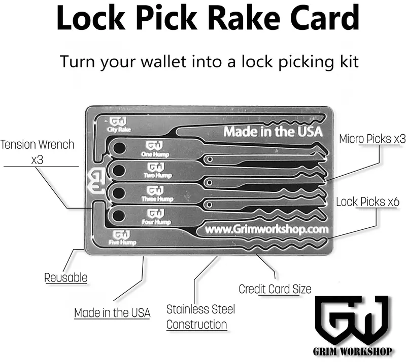 Grim Workshop Lock-Picking Practice Set – Key Card Rake and Pick Tools