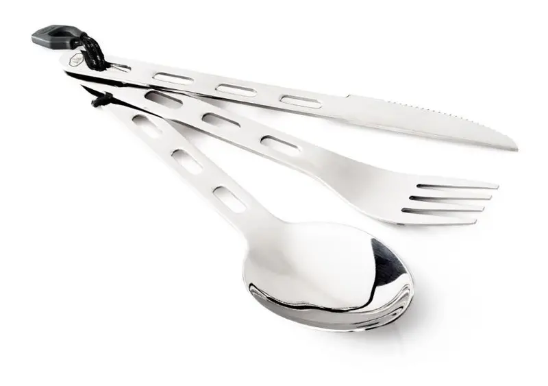 GSI Outdoors Stainless Steel Cutlery Set – 3-Piece Ring Design with Lanyard