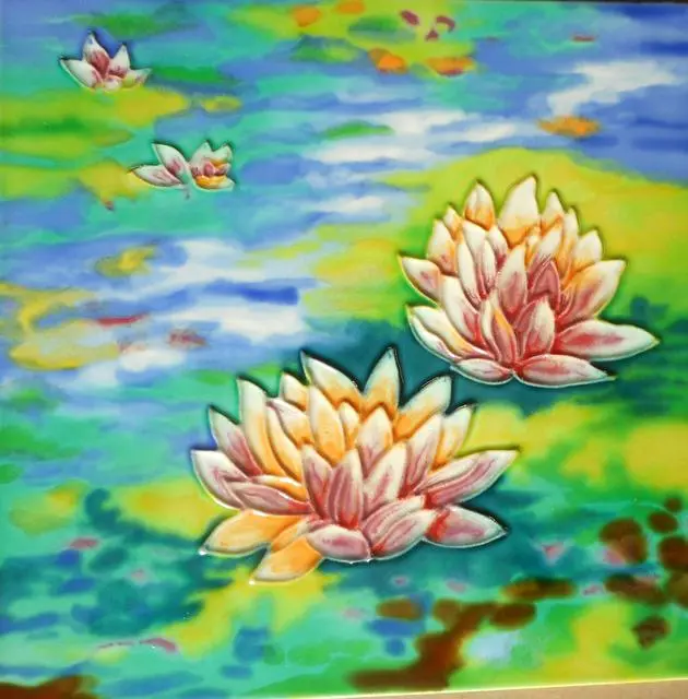 Hand-Painted Water Lilies Ceramic Decorative Tiles