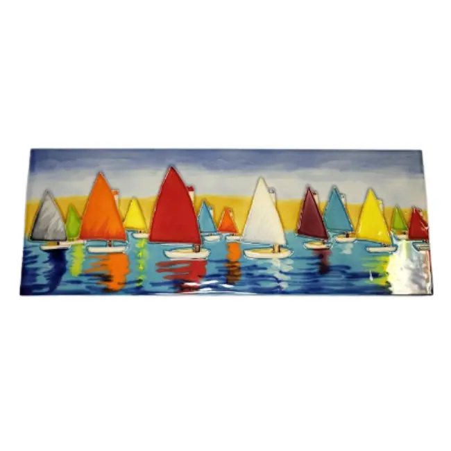 Handcrafted Ceramic Tile Set – Sailing Motif