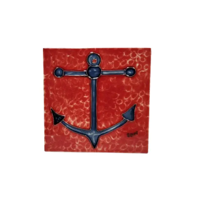 Handmade Blue Anchor Ceramic Tile Decor